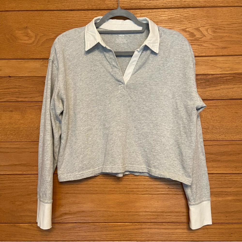 Aerie gray collared long sleeve crop top